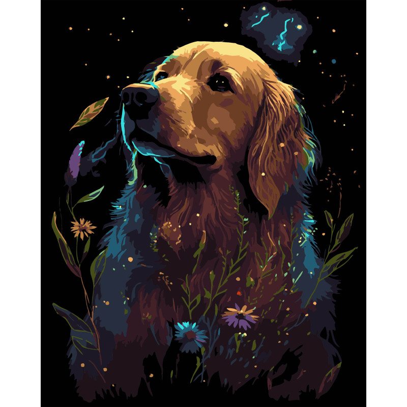 Набір для розпису по номерах Золотий ретривер Strateg на чорному фоні розміром 40х50 см (AH1206-17)