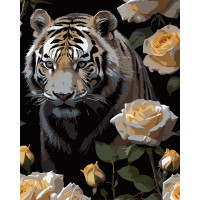 Набір для розпису по номерах Тигр у трояндах Strateg на чорному фоні розміром 40х50 см (AH1180-19) Набір для розпису по номерах Тигр у трояндах Strateg на чорному фоні розміром 40х50 см (AH1180-19)