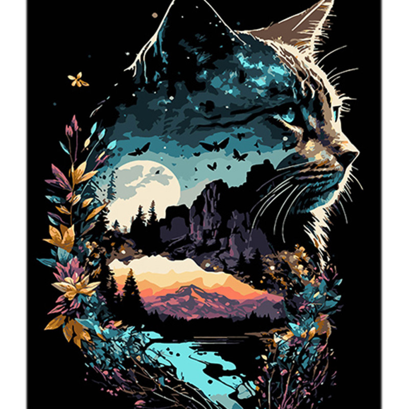 Набір для розпису по номерах Котяче відображення природи Strateg на чорному фоні розміром 40х50 см (AH1129)