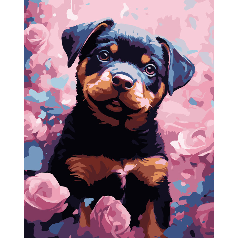 Набір для розпису по номерах Песик Strateg на чорному фоні розміром 40х50 см (AH1205-17)