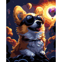 Набір для розпису по номерах Коргі в окулярах Strateg на чорному фоні розміром 40х50 см (AH1212-19)