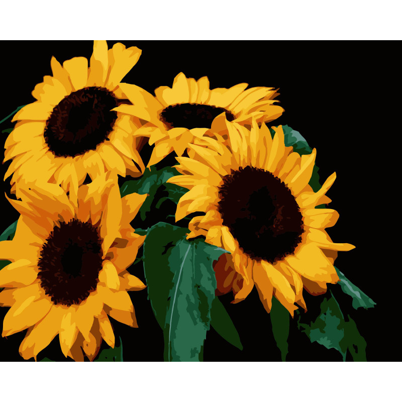 Набір для розпису по номерах Яскраві соняхи Strateg на чорному фоні розміром 40х50 см (AH1185-13) Набір для розпису по номерах Яскраві соняхи Strateg на чорному фоні розміром 40х50 см (AH1185-13)