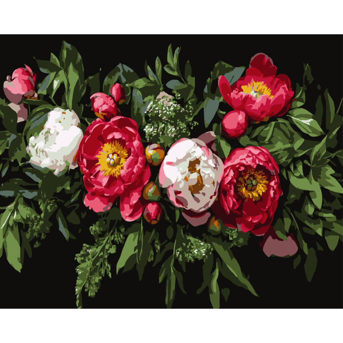 Картина за номерами Strateg Квіткова композиція на чорному фоні 40Х50 (AH1249)