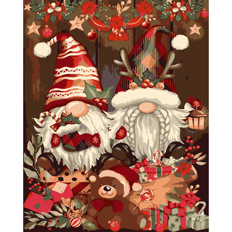 Набір для розпису по номерах Святкові гноми Strateg розміром 40х50 см (VG016 ) Набір для розпису по номерах Святкові гноми Strateg розміром 40х50 см (VG016 )