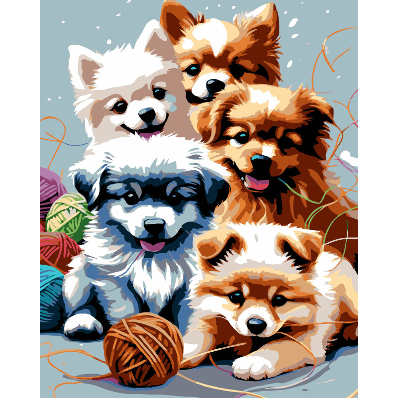 Набір для розпису по номерах Грайливі цуценята Strateg на чорному фоні розміром 40х50 см (AH1226-19)