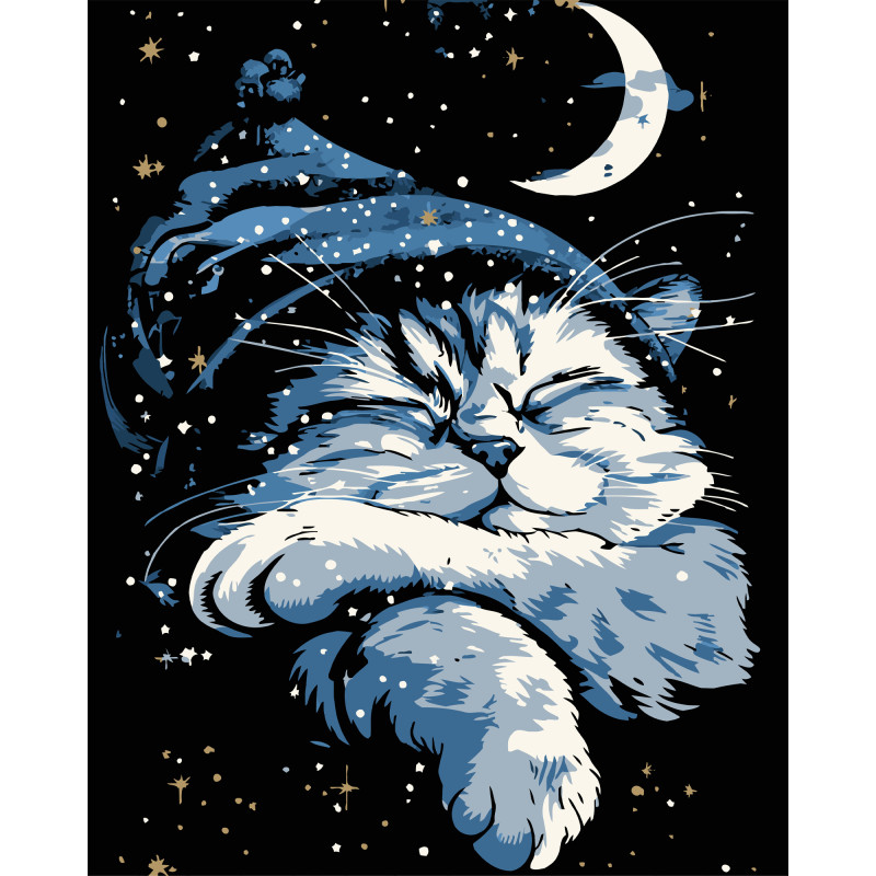 Набір для розпису по номерах Кіт уві сні Strateg на чорному фоні розміром 40х50 см (AH1170-8)