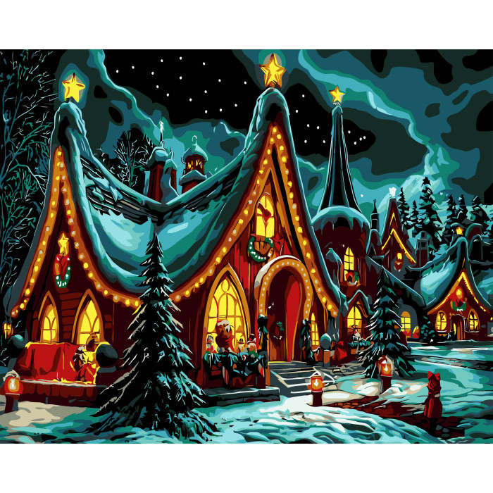 Набір для розпису по номерах Святковий будинок Strateg на чорному фоні розміром 40х50 см (AH1243)