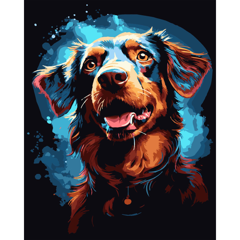 Набір для розпису по номерах Веселий пес Strateg на чорному фоні розміром 40х50 см (AH1208-17)