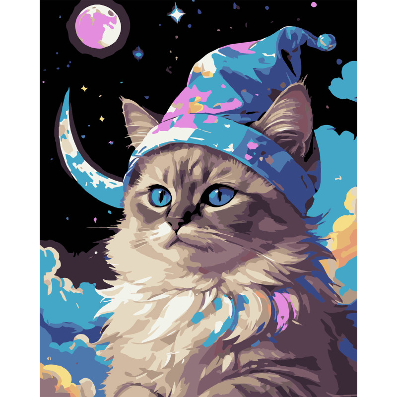Набір для розпису по номерах Кіт серед зірок Strateg на чорному фоні розміром 40х50 см (AH1219-17)