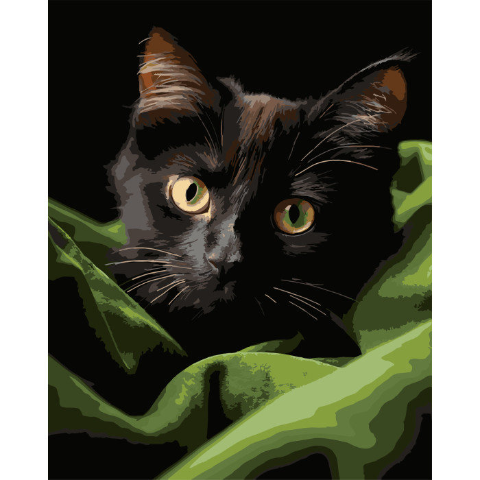 Картина за номерами Strateg Чорне маленьке кошеня на чорному фоні 40Х50 (AH1282)