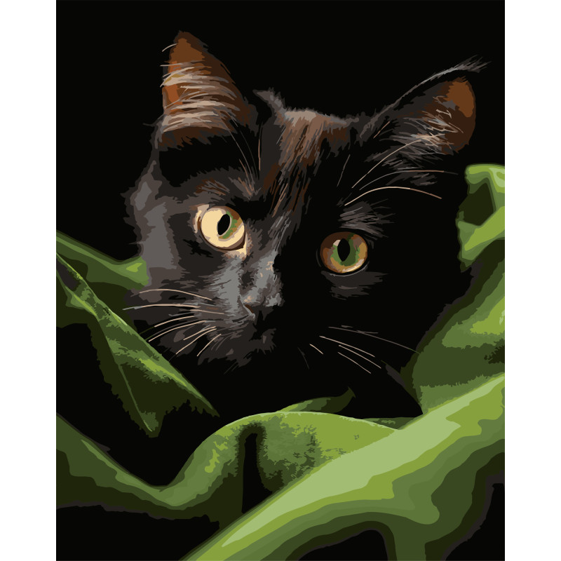 Картина за номерами Strateg Чорне маленьке кошеня на чорному фоні 40Х50 (AH1282)