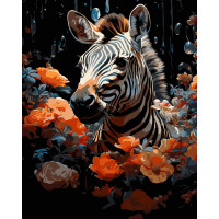 Набір для розпису по номерах Зебра у квітах Strateg на чорному фоні розміром 40х50 см (AH1231-17) Набір для розпису по номерах Зебра у квітах Strateg на чорному фоні розміром 40х50 см (AH1231-17)