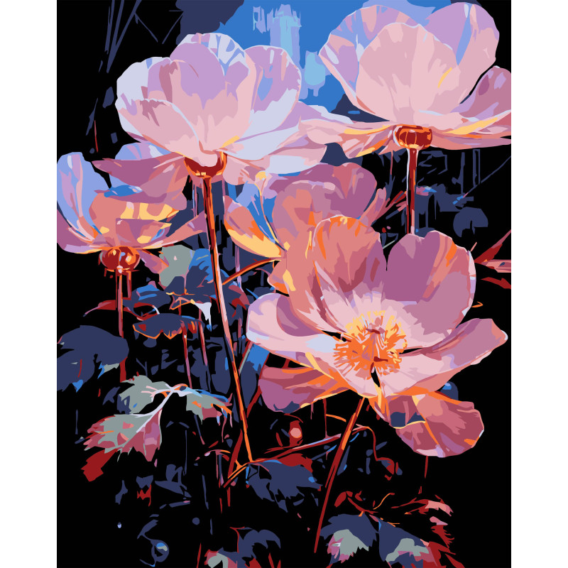 Набір для розпису по номерах Нічні квіти Strateg на чорному фоні розміром 40х50 см (AH1224-17)