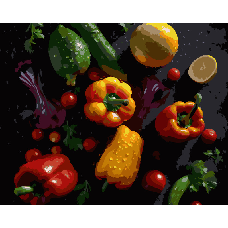 Картина за номерами Strateg Яскраві овочі на чорному фоні 40Х50 (AH1289) Картина за номерами Strateg Яскраві овочі на чорному фоні 40Х50 (AH1289)