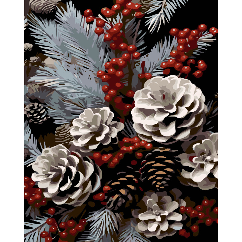 Набір для розпису по номерах Зимова композиція Strateg на чорному фоні розміром 40х50 см (AH1235)