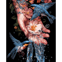 Набір для розпису по номерах Сині птахи Strateg на чорному фоні розміром 40х50 см (AH1204-17)