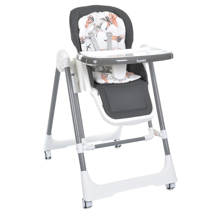 Стільчик M 5897 Gray (1шт) для годування 2в1 з механичним заколисуванням, 5-ти точ, матрац, екошкiра, сiрий