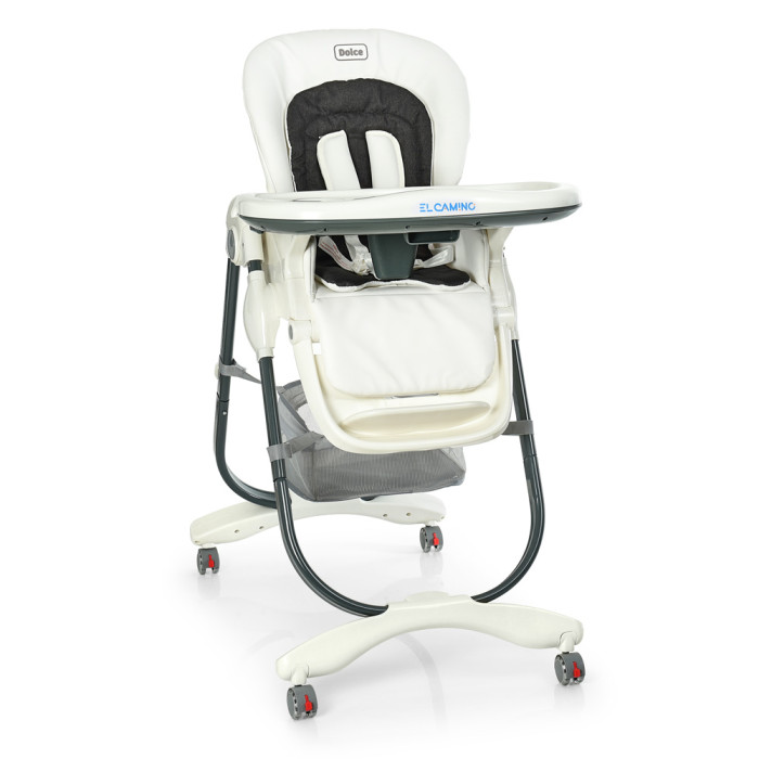 Стільчик Dolce M 3236 Snow White (1шт) для годування, 5 точ. ремені безпеки, матрацик, 4 колеса, шкіра, білий.