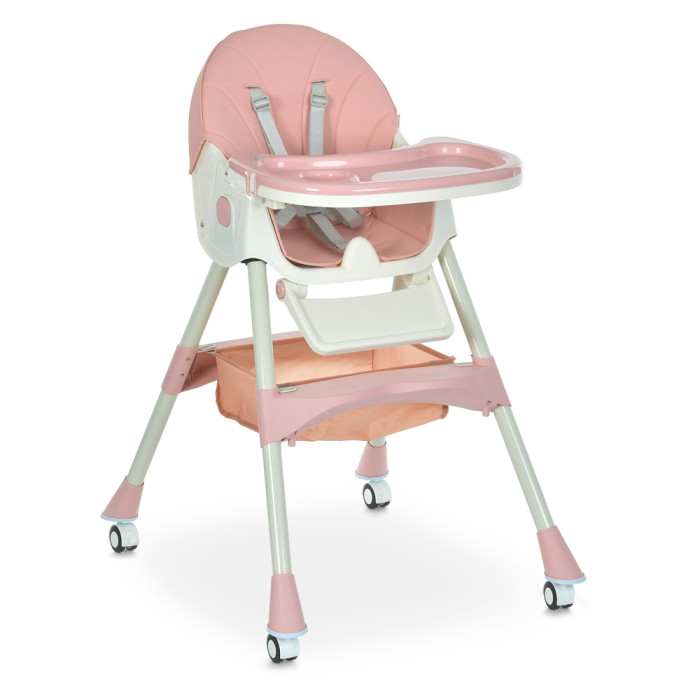 Стільчик M 6302 Pink (1шт) для годування, складний, 5-ти точ.рем., екошкіра, регул.підніжка, рожевий