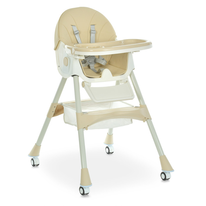 Стільчик M 6302 Beige (1шт) для годування, складний, 5-ти точ.рем., екошкіра, регул.підніжка, бежевий