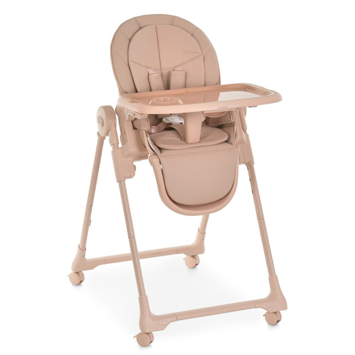 Стільчик El Camino CRYSTAL ME 1037 Nude Pink (1шт) для годування, 5-точ. ремені, матрац, 4 колеса, шкір., рожевий нюд