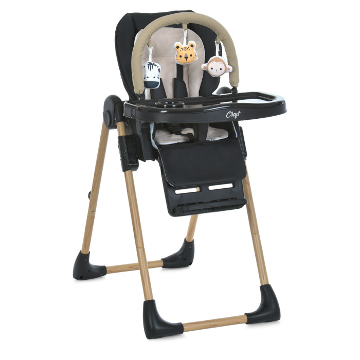 Стільчик ME 1115-W CRAFT Black (1шт) для годування, 5-точ.ремені, матрац, 2 колеса, шкір., чорний