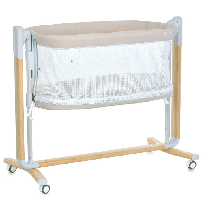 Ліжечко-манеж ME 1125-W NOA Beige (1шт) дитяче, APP, LED екран, 4кол., матрас, гойдалка, ремені, сумка, алюм., дерев.+беж