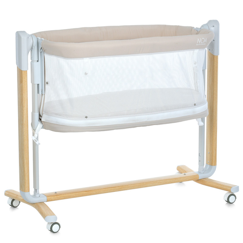 Ліжечко-манеж ME 1125-W NOA Beige (1шт) дитяче, APP, LED екран, 4кол., матрас, гойдалка, ремені, сумка, алюм., дерев.+беж