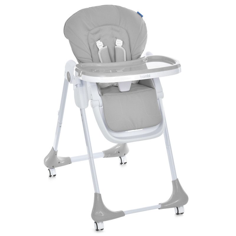 Стільчик M 3233L Light Gray (1шт) для годування, 3 положення спинки та підніжки, 4колеса, корзинка, екошкіра, сірий