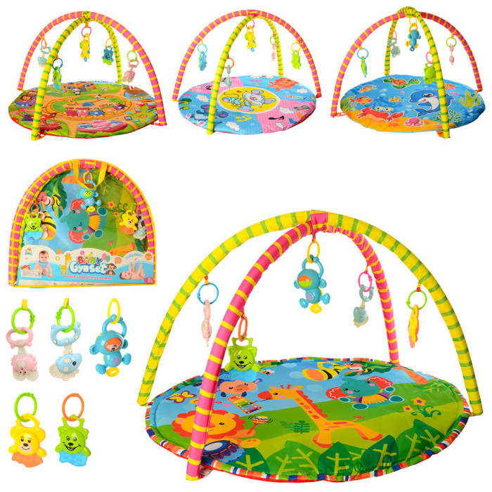 Килимок для немовляти 76-76-1см,дуга2шт,підвіски-брязкальце5шт,5в,в сумці, 61-54-5см /18/