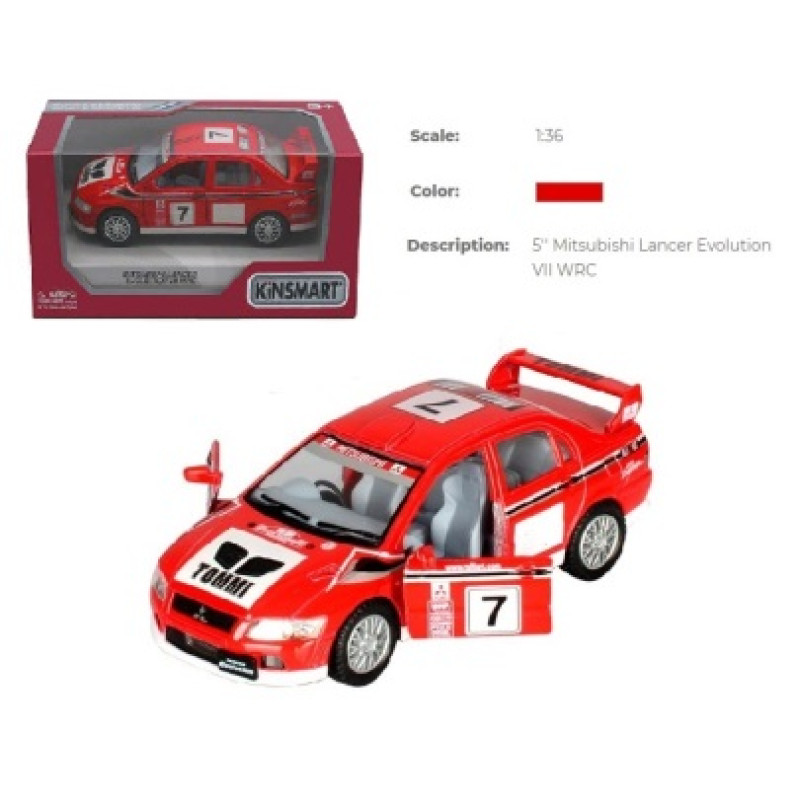 Модель легкова MITSUBISHI LANCER EVOLUTION VII WRC 5'' KT5048W метал.інерц.відкр.дв.кор./96/