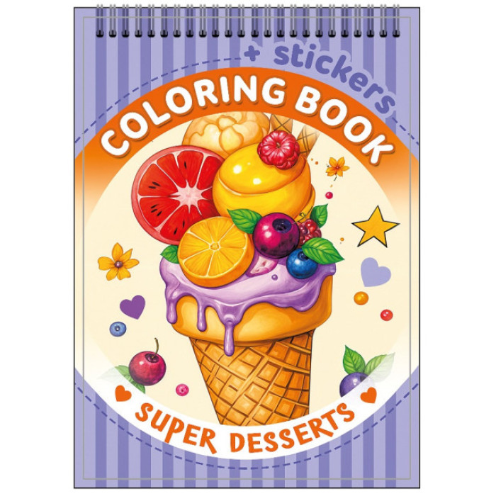 Розмальовка з наліпками 105 х 148 мм.,100г, 12 аркушів, друк 4+4 пружина диз:24208