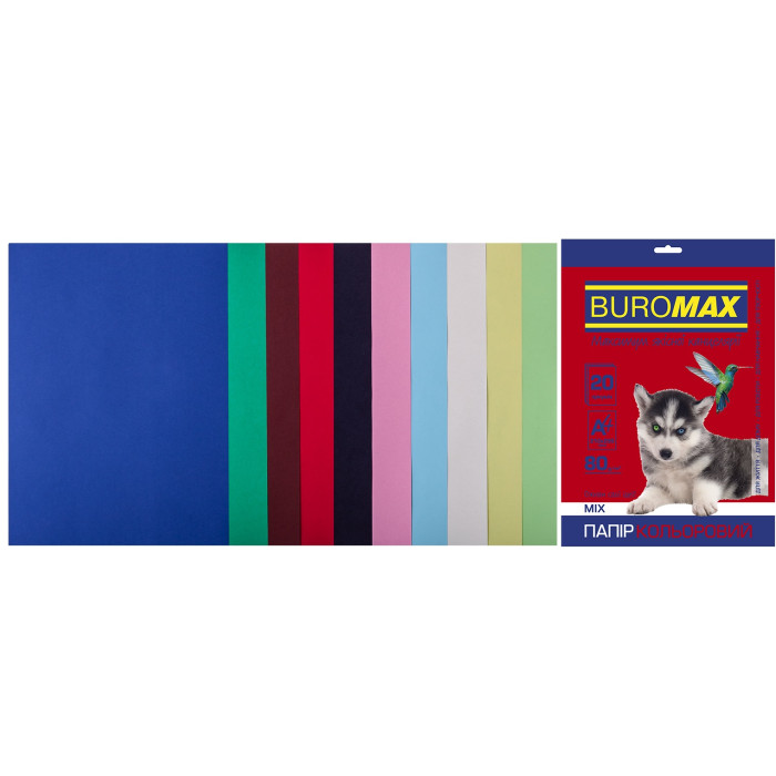 Набір кольорового паперу А4, 80г/м2, DARK+PASTEL, 10цв., 20л.