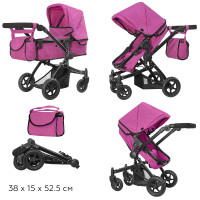 Коляска для ляльки 2в1 CARRELLO MAESTRO 9651B ROSE RED з сумкою метал.кор.52,5*15*38 /1/
