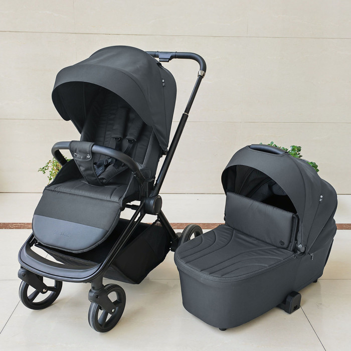 Коляска універсальна 2в1 ME 1091-1 PERSONA Rock Gray (1шт) люлька+прогул. блок, рюкзак, дощовик, моск.сітка, чорна рама, сірий