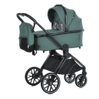 Коляска універсальна 2в1 ME 1124-2 PRESTIGE Smoke Green (1шт) люлька+прогул.блок,хром.рама, 2 дощовика, моск.сітка,рюкзак,алюмин, зелений