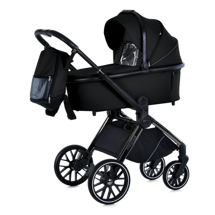 Коляска універсальна 2в1 ME 1124-2 PRESTIGE Black (1шт) люлька+прогул.блок,хром.рама, 2 дощовика, моск.сітка,рюкзак,алюмин, чорний