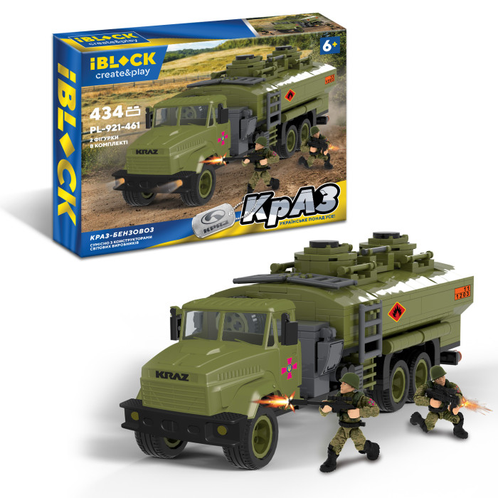 Конструктор IBLOCK Армія, КрАЗ БЕНЗОВОЗ, 434дет, 2 фігурки у кор. 36*5*23см /12/