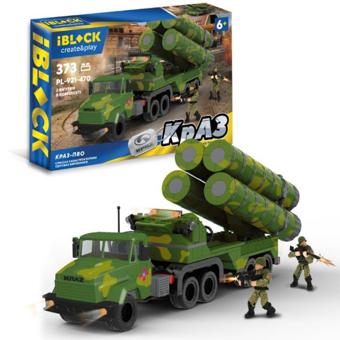 Конструктор IBLOCK Армія, КрАЗ ПВО, 373дет.2 фігурки ,у кор. 38*6,4*28см /12/