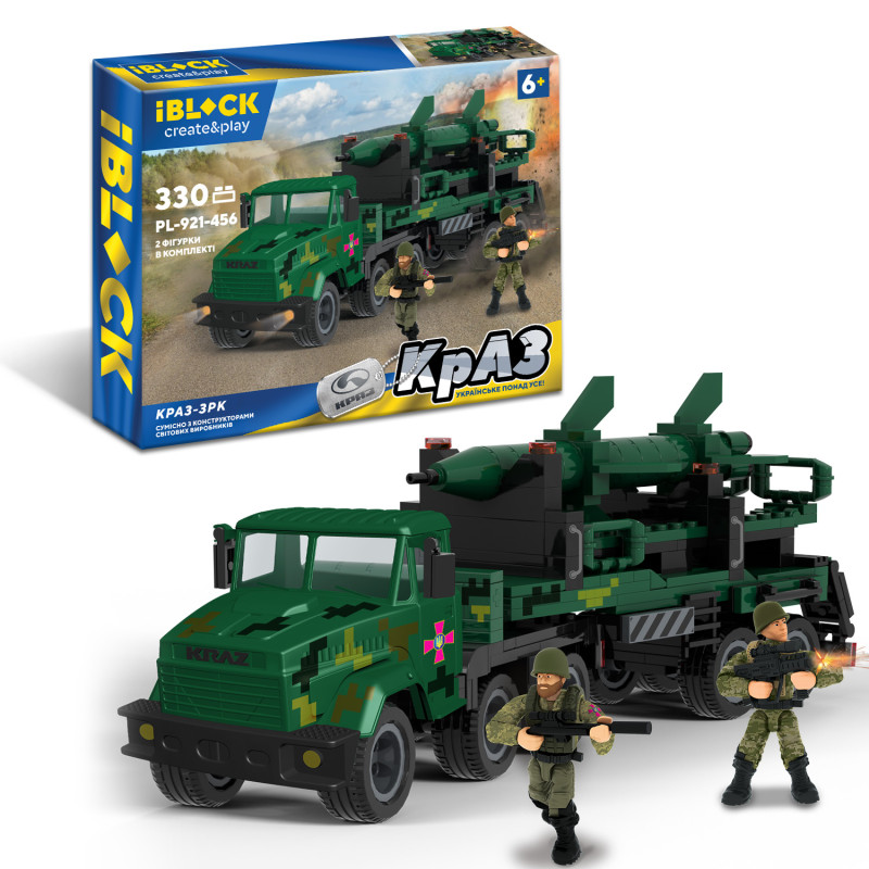 Конструктор IBLOCK Армія, КрАЗ ЗРК, 330дет, 2 фігурки у кор. 38*25,5*6см /12/