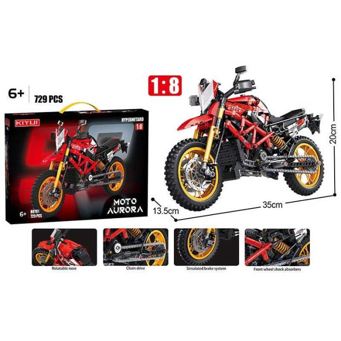 Конструктор “Мотоцикл”, 729 деталей, гумові шини, рухомі елементи, в кор. /24-2/