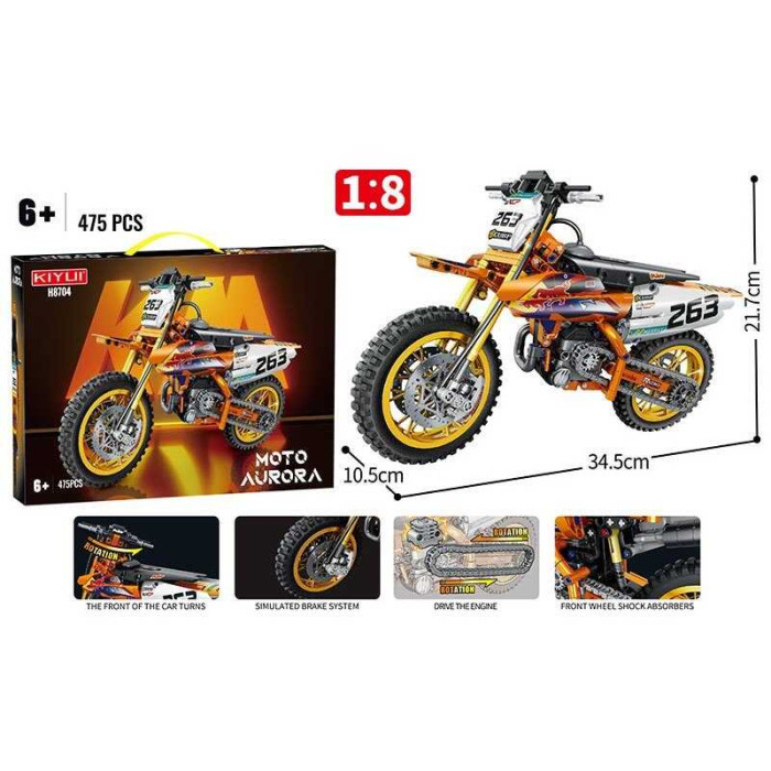 Конструктор “Мотоцикл”, 475 деталей, гумові шини, рухомі елементи, в кор. /24-2/