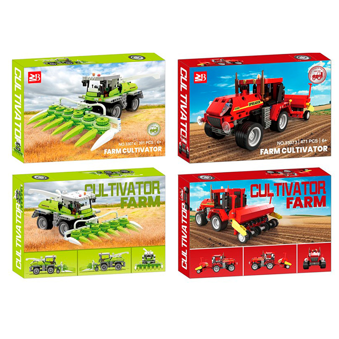 Конструктор трактор, сільхозтехніка, 2 види(485дет, 520дет), в кор-ці, 38-26-8см /18/