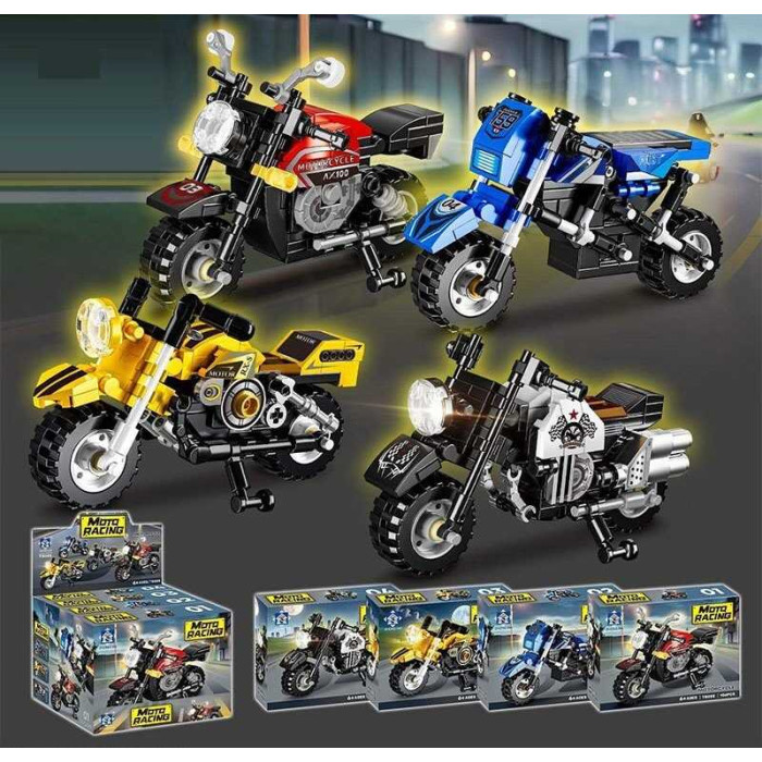 Конструктор, “Мотоцикли”, кількість деталей 102-108, гумові шини, в кор. 19*15*4см /60/240/4шт в кор.