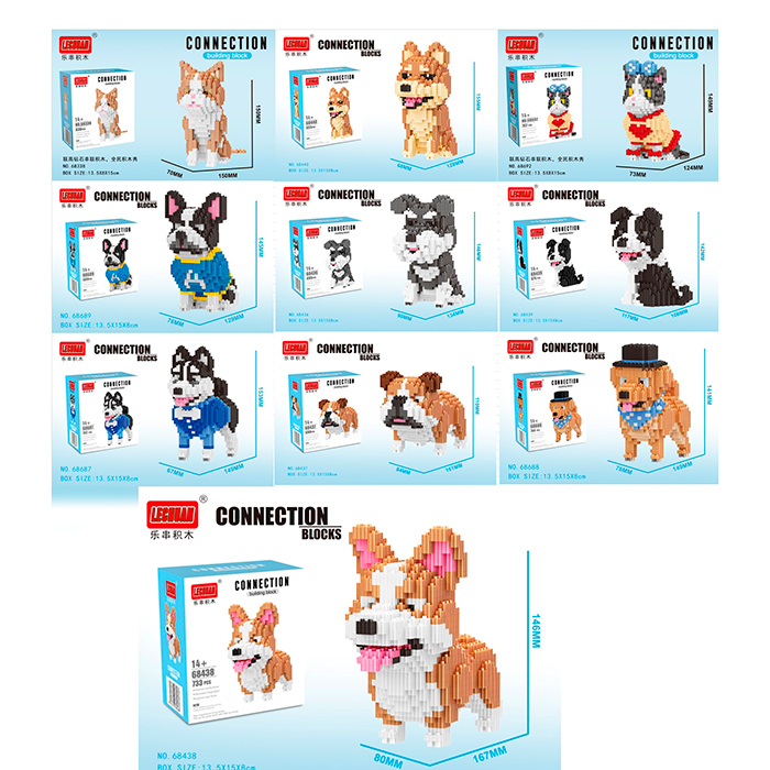 Конструктор тварина, від 14,2см, від 630дет, 10 видів (кіт, собака), в кор-ці, 14-15-8см /72/