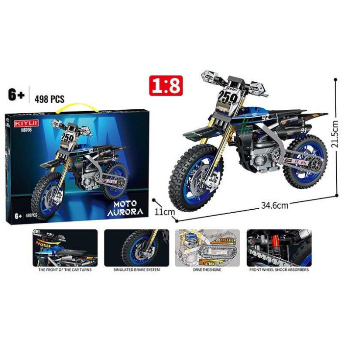 Конструктор “Мотоцикл”, 498 деталей, гумові шини, рухомі елементи, в кор. /24-2/