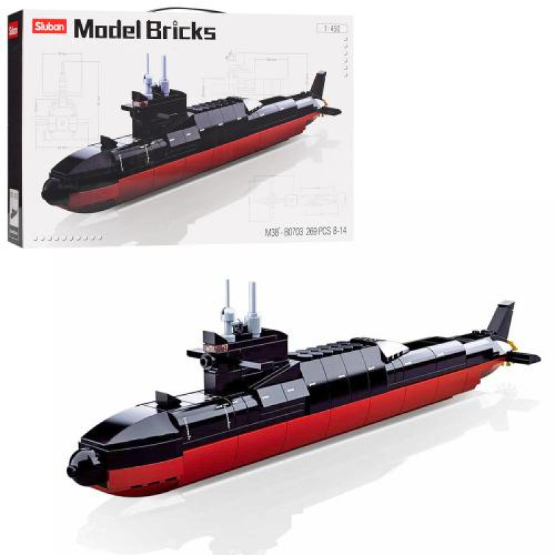 Конструктор SLUBAN підводний човен, 1:450, 35см, 269дет, в кор-ці, 38-24-7см /16/