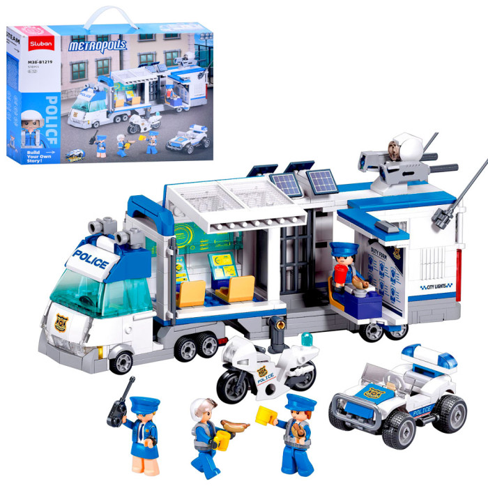 Конструктор SLUBAN поліція, трейлер, фігурки, транспорт, 510дет, в кор-ці, 42,5-33-7см /12/