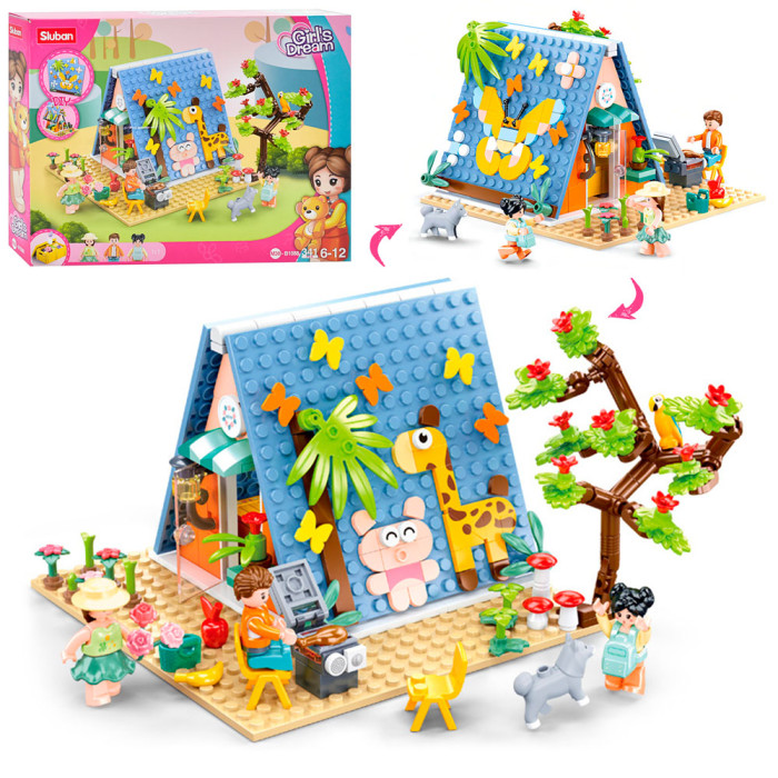 Конструктор SLUBAN табір, 341дет, тварини, фігурки, в кор-ці, 38-28,5-7см /16/