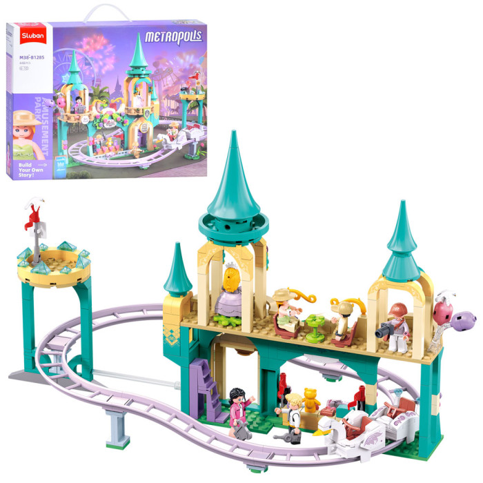 Конструктор SLUBAN рожева серія, парк розваг, 43,2см, дорога, фігурки, 448дет, в кор-ці, 42,5-33-7см /12/